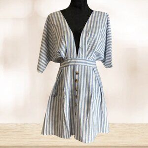 Blue and White Striped Button-Down Dress